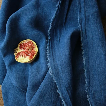 

High end pure flax fabric rove Woolen indigo dyed yarn dyed tissu Women's fashion Shirt dress pants patchwork