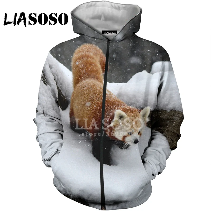 LIASOSO 3D унисекс с принтом Красной панды милые с рисунками из мультфильмов, с капюшонами, Harajuku Толстовки с капюшоном на молнии толстовки куртка уютная в стиле «хип-хоп» Пальто X2815