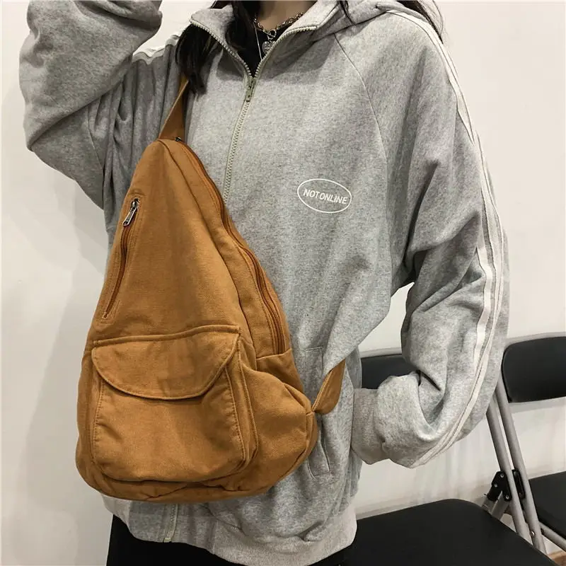 Women Vintage Canvas Cross-body Shoulder Bags Students Zipper School-bag Washed Retro Large Capacity Satchel Harajuku Ins BF canvas bag,women handbags,crossbody bags