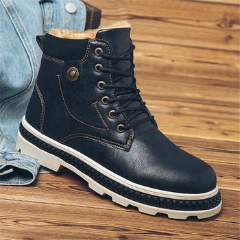 

Autumn Winter High Quality Leather Ankle Boots for Men Boots Shoes Motorcycle With Warm Plush Fur Vintage Man Shoes