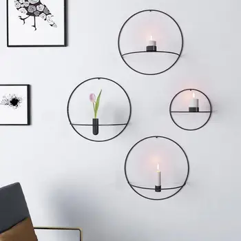

Circle Candle Holder Wall Mounted Europe 3D Metal Candlestick Geometric Tea Light Home Decor Crafts Wedding Decoration Baby Safe