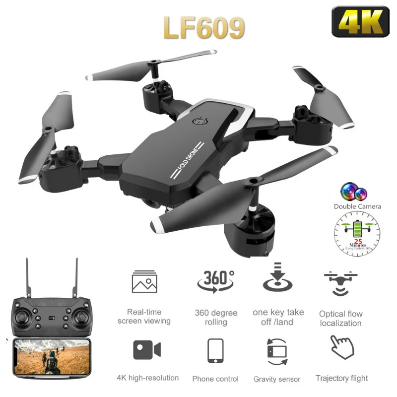 LF609 мини Дрон с камерой 4K HD GPS WIFI FPV RC оптическим потоком позиционирование