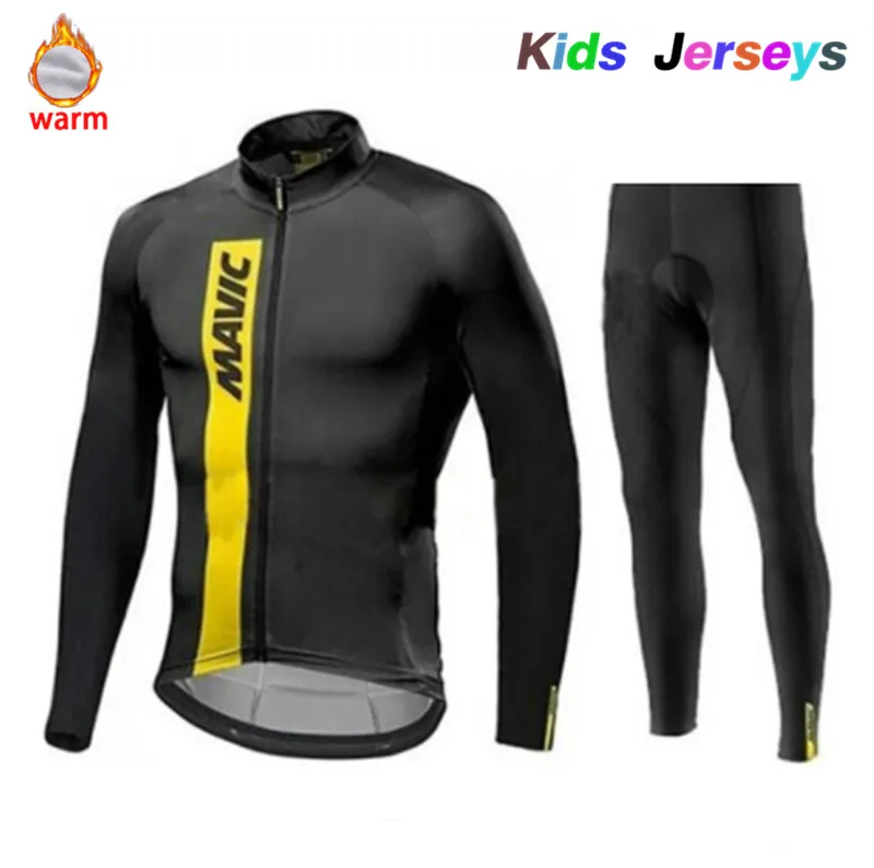 Детская одежда для велоспорта, профессиональная команда Mavic, одежда для велоспорта, зимний теплый флисовый комплект для велоспорта с длинным рукавом для мальчиков, комплекты для велоспорта