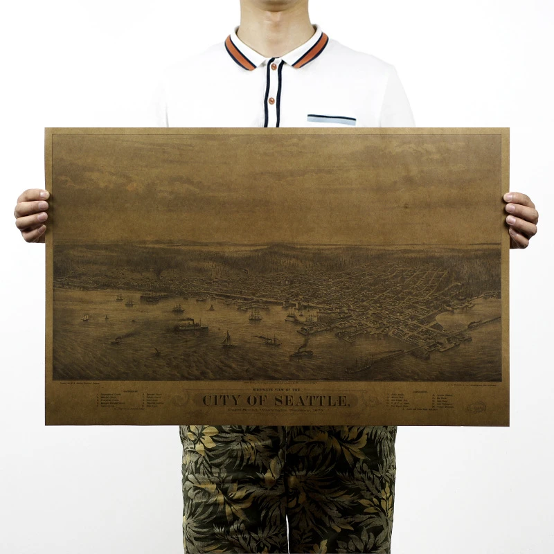 Винтажный Классический древний город Сиэтл аэрофотосъемка карта Ретро плакат
