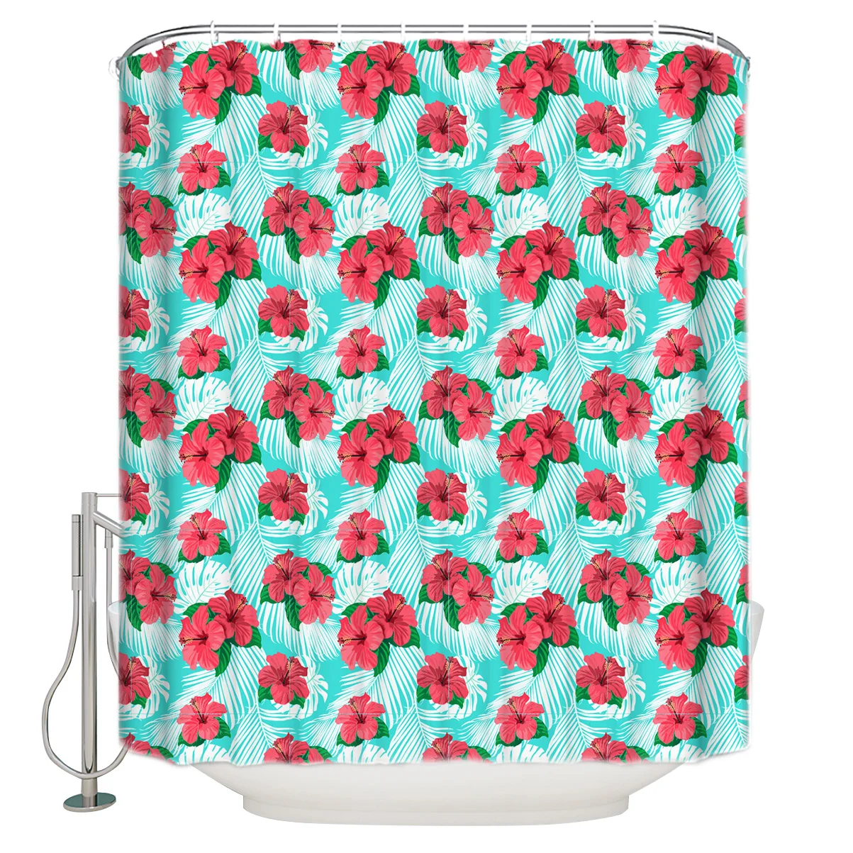 Red Flowers Shower Curtain Waterproof Bathroom Polyester Bath Home Decor 12 Hooks | Дом и сад