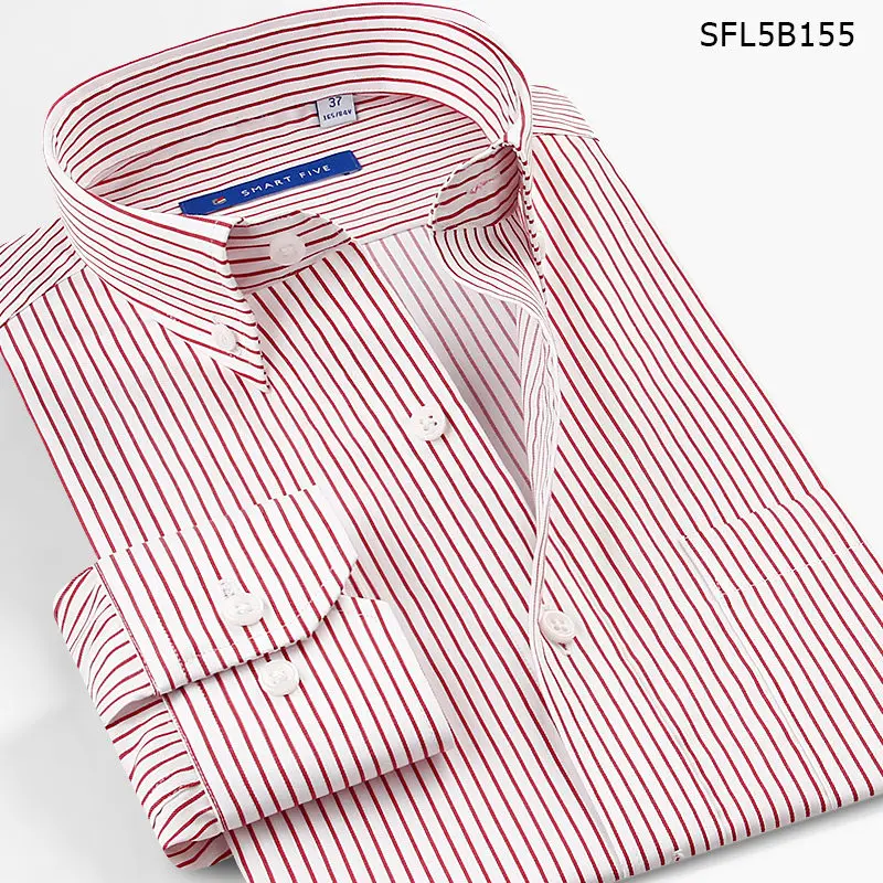 SFL5B155 SmartFive, мужские повседневные рубашки с длинным рукавом, Хлопковая полосатая рубашка, мужская деловая офисная рубашка, лето, весна, camisa hombre, большой размер 46 - Цвет: SFL5B155