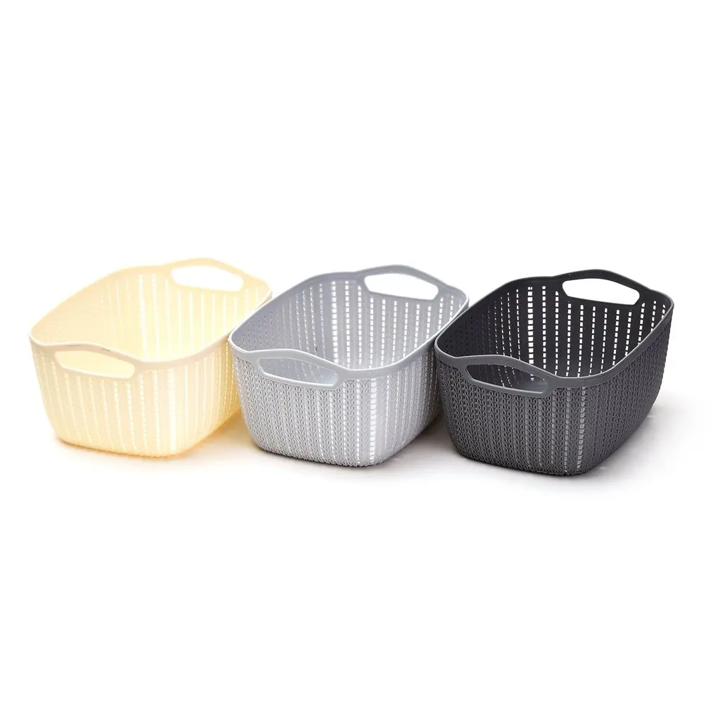 

Creative Plastic Rattan Desktop Storage Basket with Handle Square Basket Multifunction Dressing Table Storage Organizer