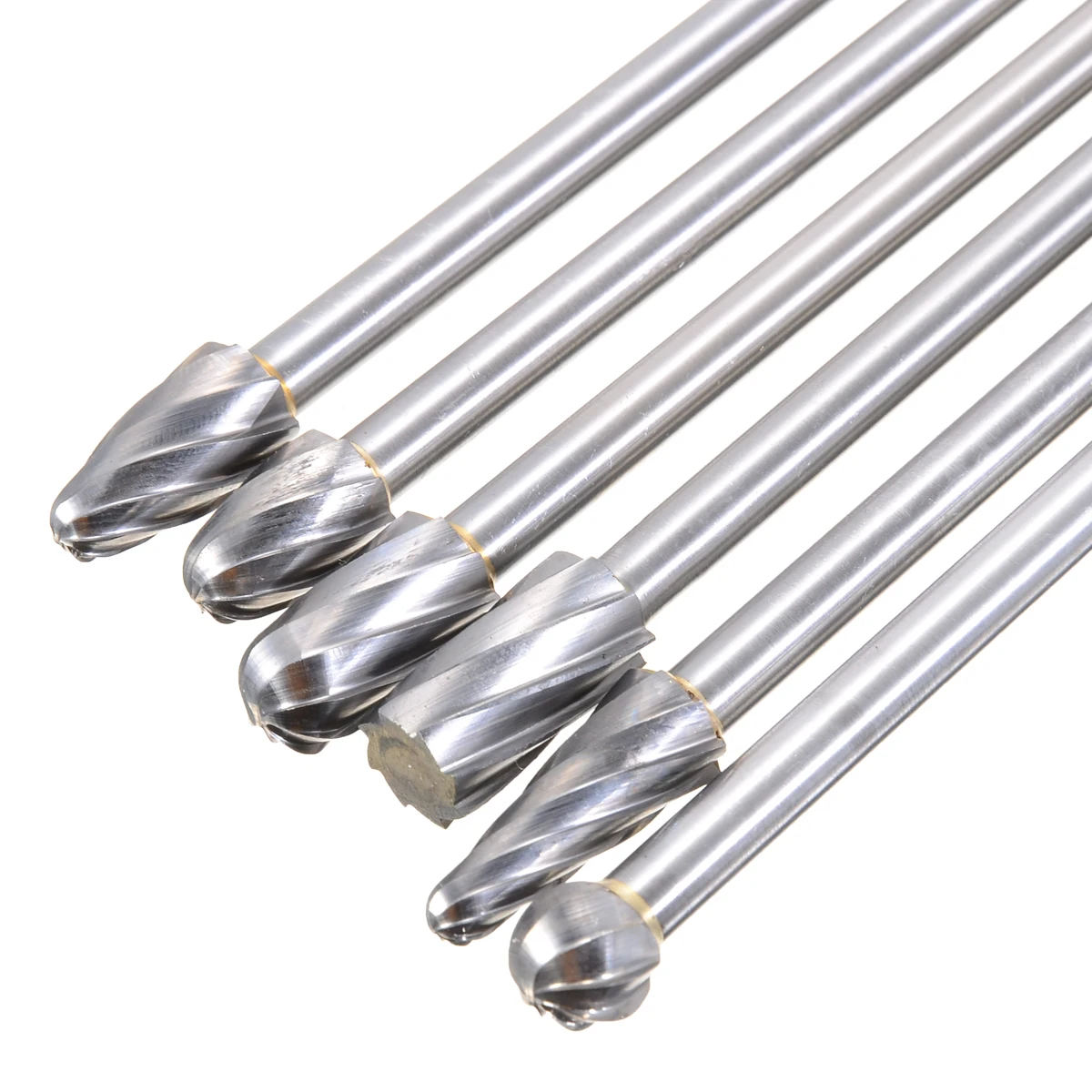 6Pcs Carbide Rotary Burrs 6mm 1/4" Shank Rotary Aluminum Cut Burr Tungsten Steel Woodworking Milling CNC Tool
