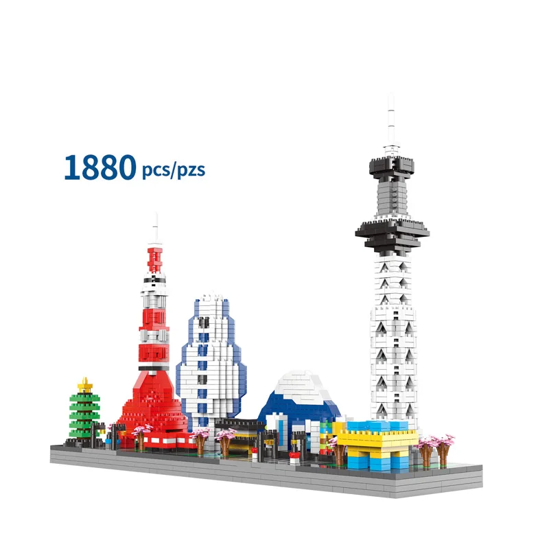 

World famous skyline Architecture micro diamond block Japan Tokyo Tower Sky Tree Sensoji Temple Mount Fuji brick nanobrick toys