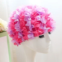 Women Floral Petal Swimming Cap Bath Cap For Long Hair Ladies Swim Pool Hat Nylon Turban Swimming Cap