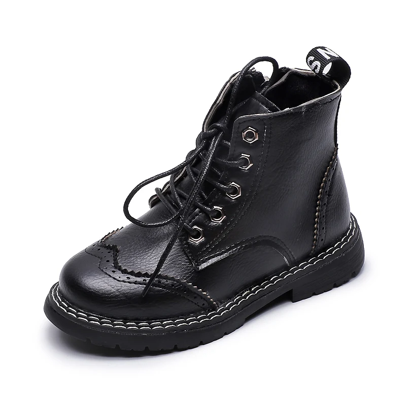 Pure Color Martin Boots Kids Girls Leather Shoes Children Ankle Boots British Style Flat Soft Bottom Comfortable SH053 - Цвет: SH053Black