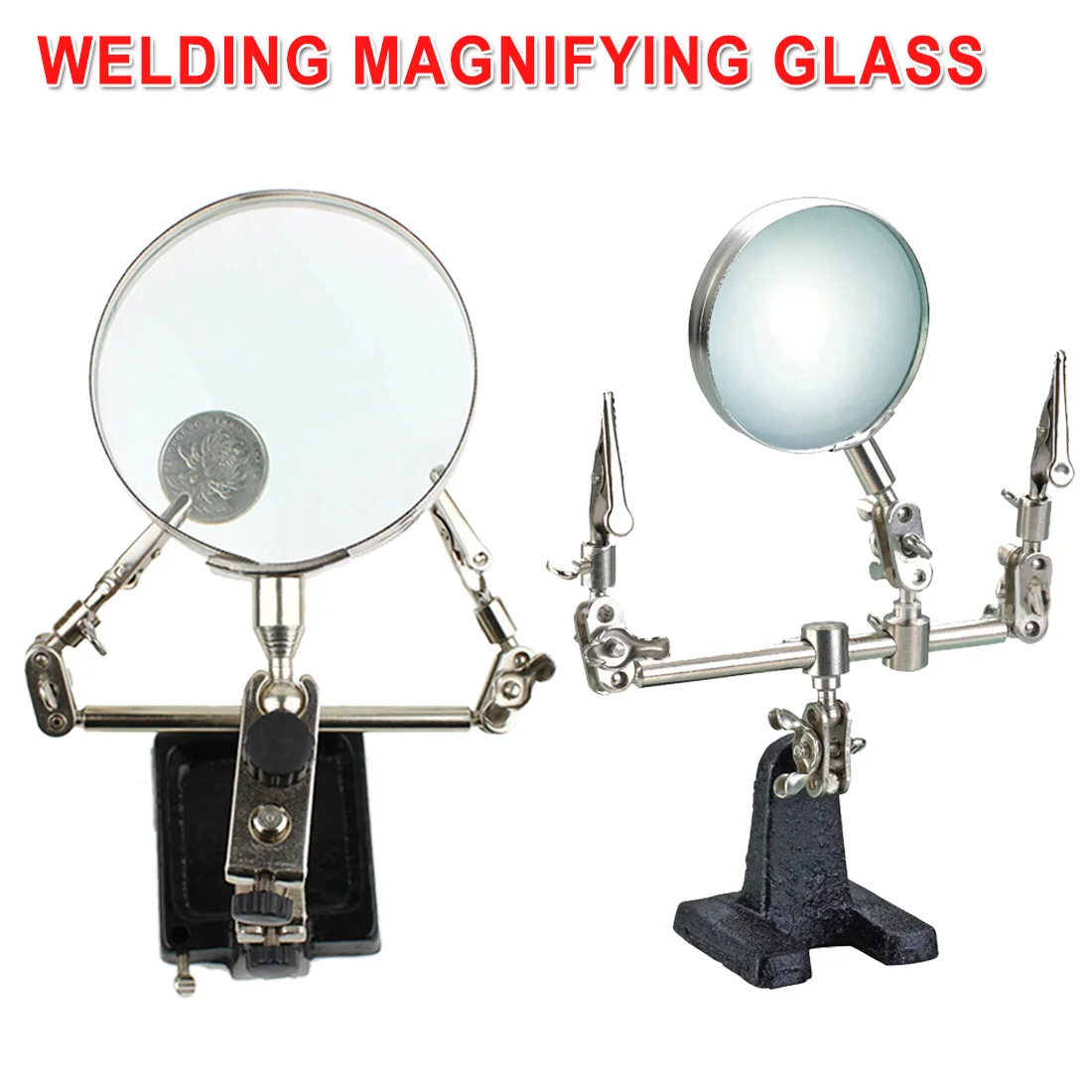 

Third Hand Soldering Iron Stand Helping Clamp Magnifying Glass 2 Alligator Clip for Electronic Appliance Repairing With 5X Lense