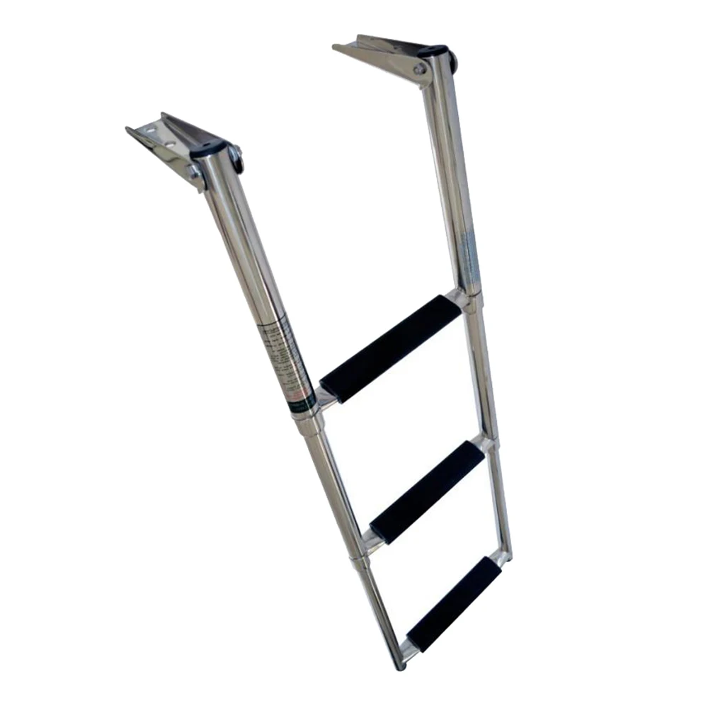 3 Step Boat Ladder Telescoping Folding Over Mount Under Platform Boarding Swim Step Stainless Steel Heavy Duty