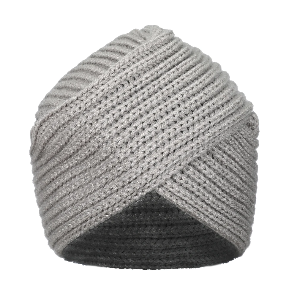 style 2- light grey Haimeikang женские новые банданы тюрбан Зимний вязаный тюрбан шапка центр крест волосы шарфы Бохо завязанная Теплая повязка мусульманская шапка - Цвет: style 2- light grey