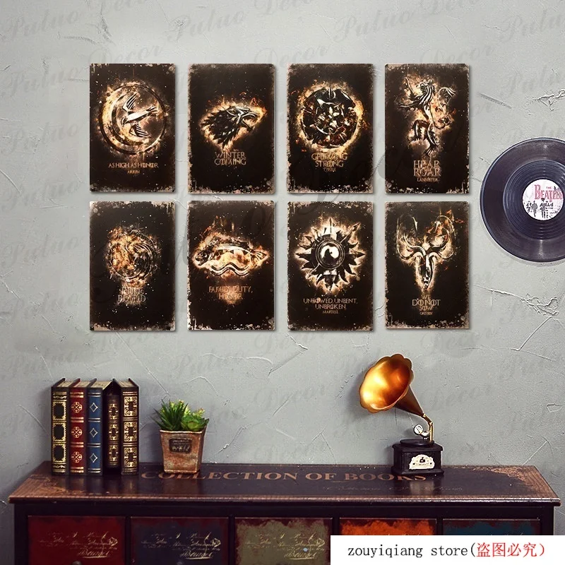 "GOT House SIGILS" Винтажные жестяные знаки металлические знаки Плакаты для гостиной человек пещера домашний дом спальня настенный Декор