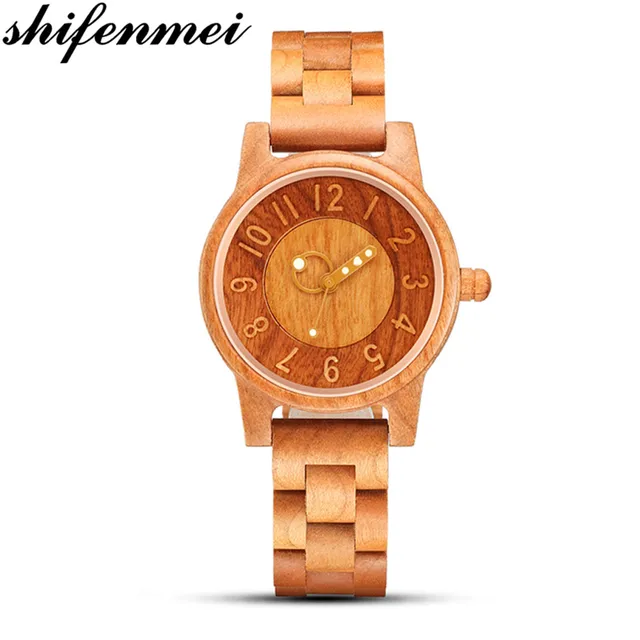 Shifenmei Watch Fashion Quartz Ladies Wooden Watch Casual Lover Wood Watches Women Men Top Brand Luxury Couple Clock Arabic Num - women