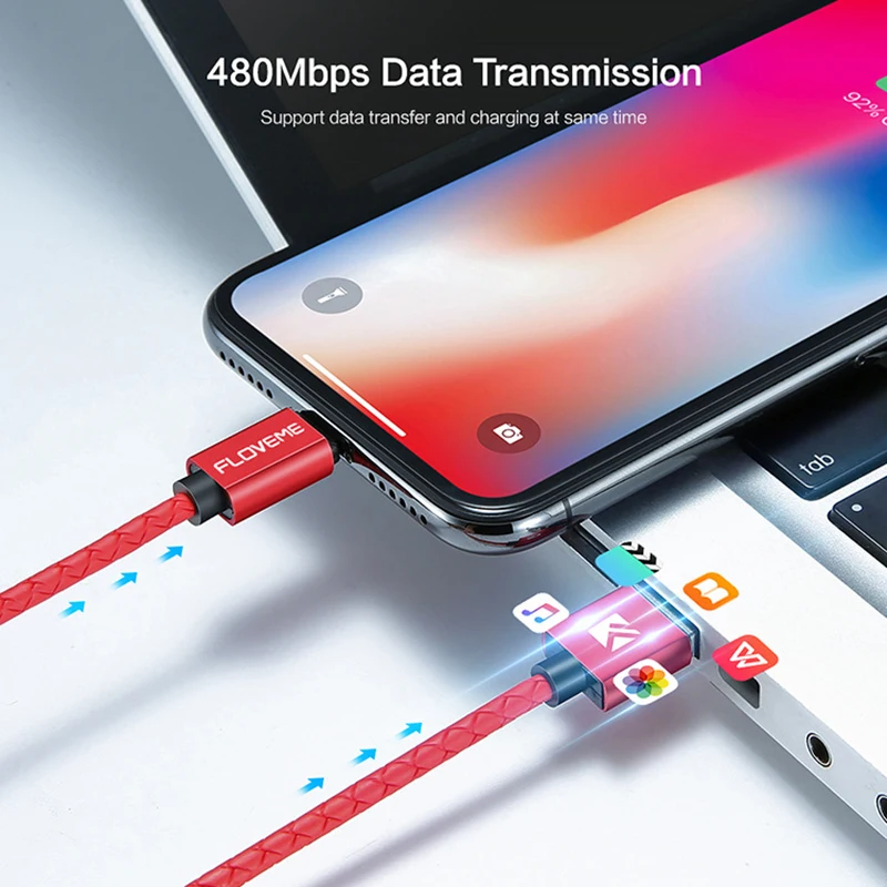 FLOVEME Магнитный кабель Micro usb type C для iPhone кабель освещения 1 м 3A провод для быстрого заряда type-C Магнитный кабель для зарядки телефона