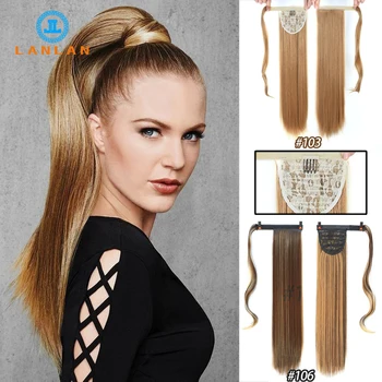 

LANLAN Heat Resistant Synthetic Kinky Straight Hair With Ponytail Extensions All Colors Available Synthetic Ponytails For White