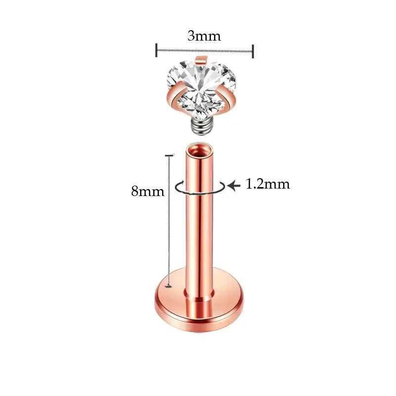 Rose Gold Heart 5 шт./компл. Нержавеющая сталь с украшением в виде кристаллов Лабрет Monore кольцо для пирсинга губ Сердце Orelha Серьги козелка пирсинг со штангой сексуальные ювелирные изделия - Окраска металла: Rose Gold Heart