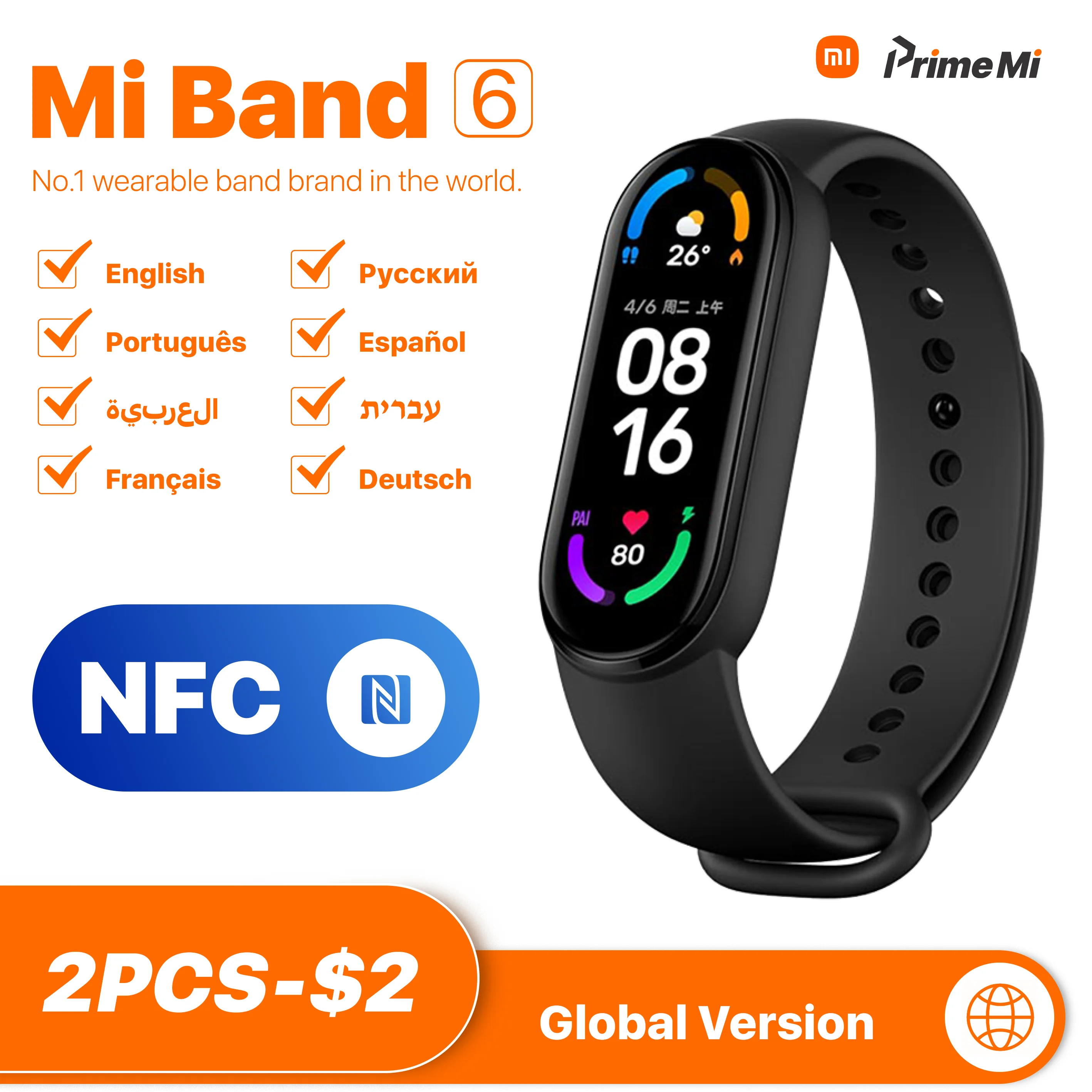Смарт-браслет Xiaomi Miband 6 NFC фитнес-браслет AMOLED измерение кислорода в крови