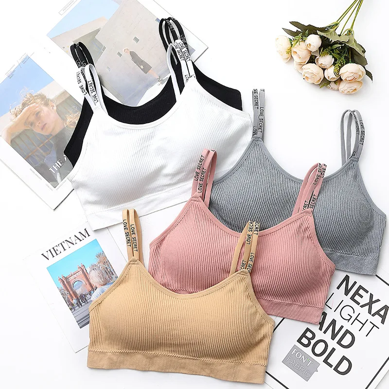 

Girly Seamless Underwear Bra Elastic Short Tops Comfortable Thread Casual Letter Shoulder Strap Small Tube Top Underwea