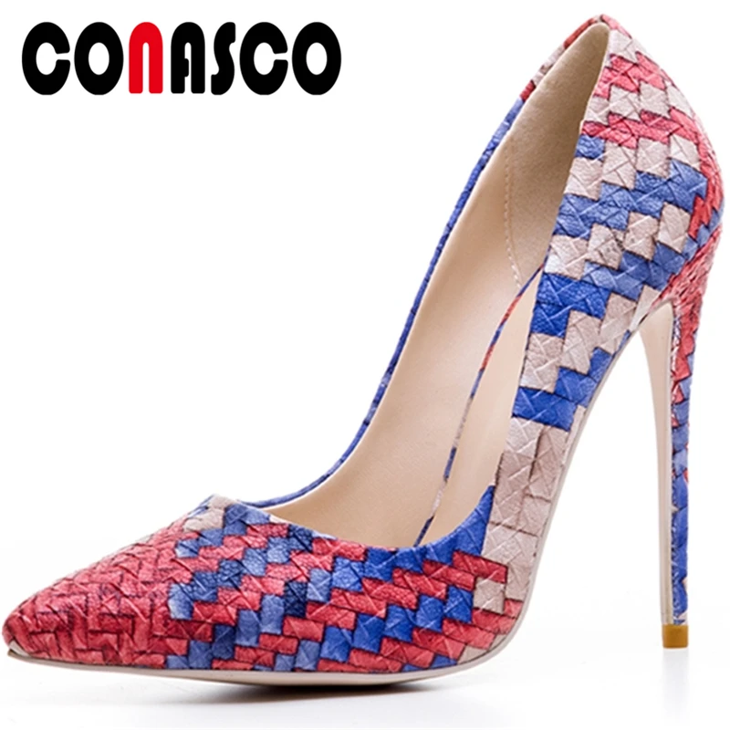 

CONASCO Spring Summer Woman Pumps Concise Fashion Elegant Wedding Party Mixed Colors Pointed Toe 12cm Thin Heel Shoes Woman