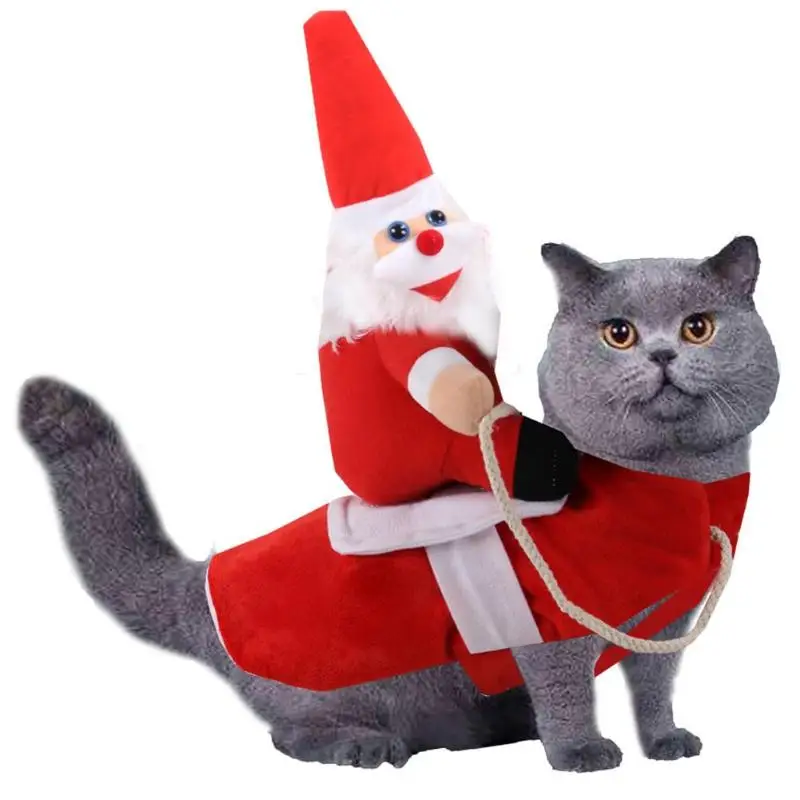 Рождественская одежда для домашних животных, собак, кошек, кораллового цвета, бархата, Санта Клауса, верховой езды, Хэллоуина, костюм для вечеринки, милый красный праздничный котенок, товары для щенков