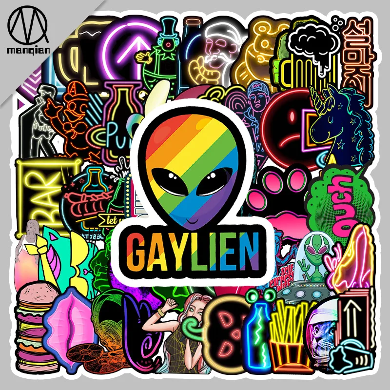 

53pcs no repeated graffiti stickers modified neon light series waterproof can be used for bicycles cars luggage skateboard