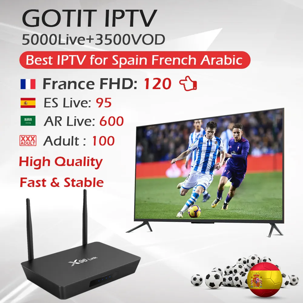 X96 LINK Android tv Box Amlogic S905W четырехъядерный 2G/16G 4K Wifi ТВ-приставка король IP tv Франция Испания арабский Португалия IP tv ×× ×