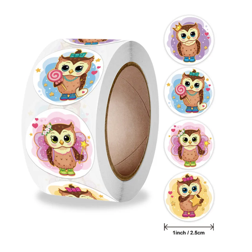 Pegatina de animales de dibujos animados para juguete clásico de niños, decoración bonita de búho, suministros para profesores y escuela, pegatina de recompensa, 100-500 Uds.