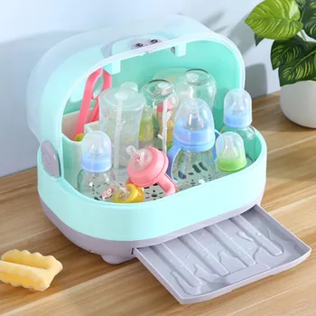 

Portable Kitchen Bottle Drying Rack Box with Anti-dust Cover Large Cup Bottle Storage Box Baby Travel Bottle Organizer