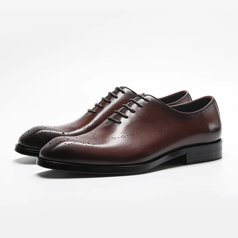 

2019 new high-grade European version of black men's dress business handmade men's formal wine red brown shoes men free shipping