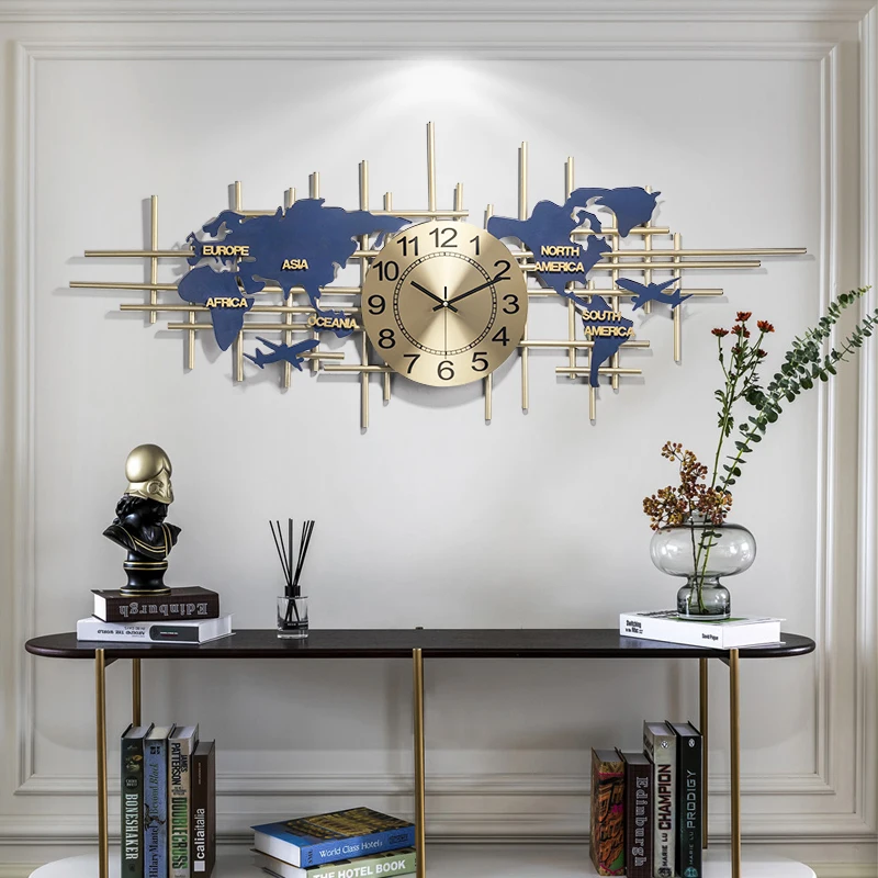 

Nordic Wrought Iron Map Wall Clock Wall Hanging Home Livingroom Mute Clock Wall Sticker Crafts Hotel Porch Wall Mural Decoration