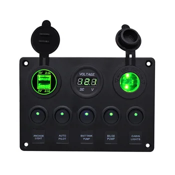 

12V 480W Yacht Car Round 5-Position Combination Switch Dual USB Car Charger Seat Voltmeter Combination Control Panel Switch