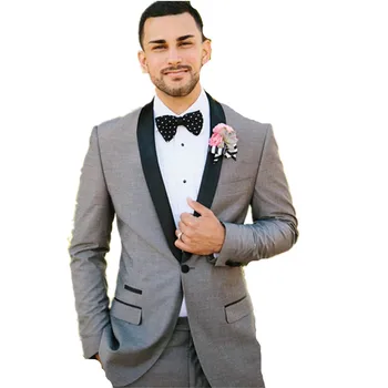 

Shawl Collar Gray Men Suits Wedding Groom Bestmen Formal Tuxedos Custome Homme Terno Slim Fit Blazer Terno(Jacket+Pant+Bowtie)