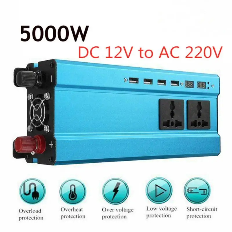 Onever 2000 Вт автомобильный инвертор светодиодный DC 24 В к AC 220 В DC 12 В к AC 220 В 4 USB синусоидальный преобразователь с охлаждающим вентилятором