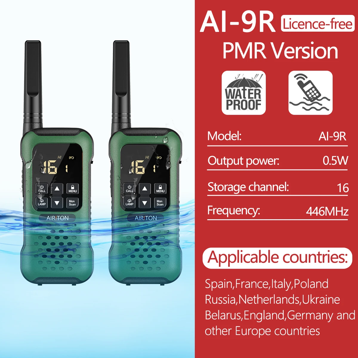 2Pcs Airiton AI-9R IP67 Floating Walkie Talkie Waterproof 30KM Long Range Powerful PMR/FRS Two way Radio Upgrade of UV-9r Plus long range walkie talkies 200 miles Walkie Talkie