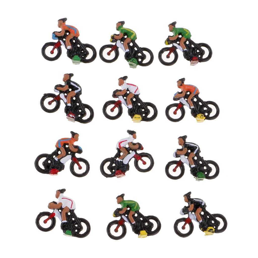 12pcs 1:87 Scale Mini People Figure Cyclist Toys for Diorama, Model Trains, Architecture Projects