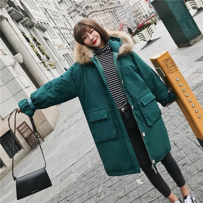 

Main Push 2017 Winter New Style Korean-style WOMEN'S Wear Thick Mid-length Large Fur Collar Workwear Cotton-padded Clothes a Gen