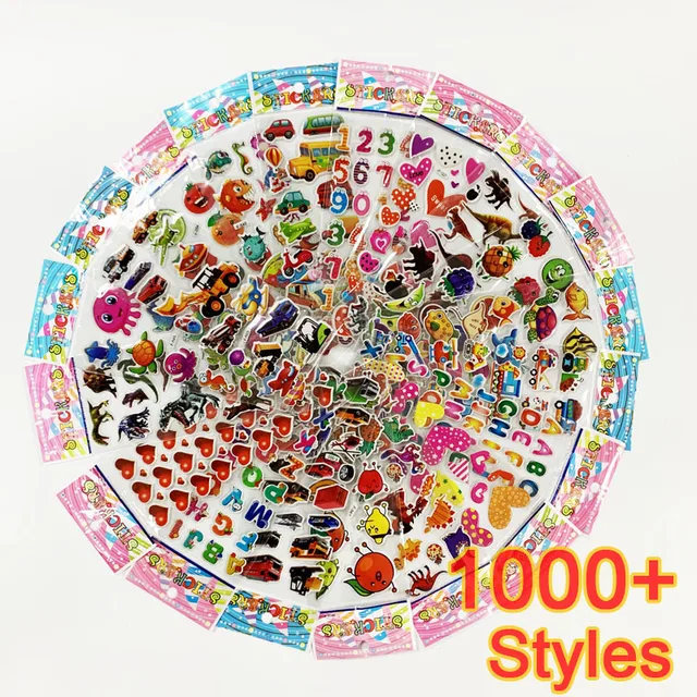 12 Sheets/Pack 3D Cartoon Stickers Scrapbooking Waterproof Bubble PVC DIY Sticker Toys Kawaii Princess Car Girls Boys Kids Gift 1