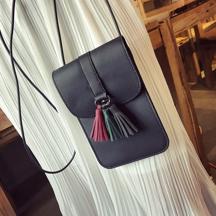 

New Style Tassels Double Layer Mobile Phone Bag Women's Bag Versatile Mini Oblique Fashion Simple Shoulder Bag Fashion Baigou