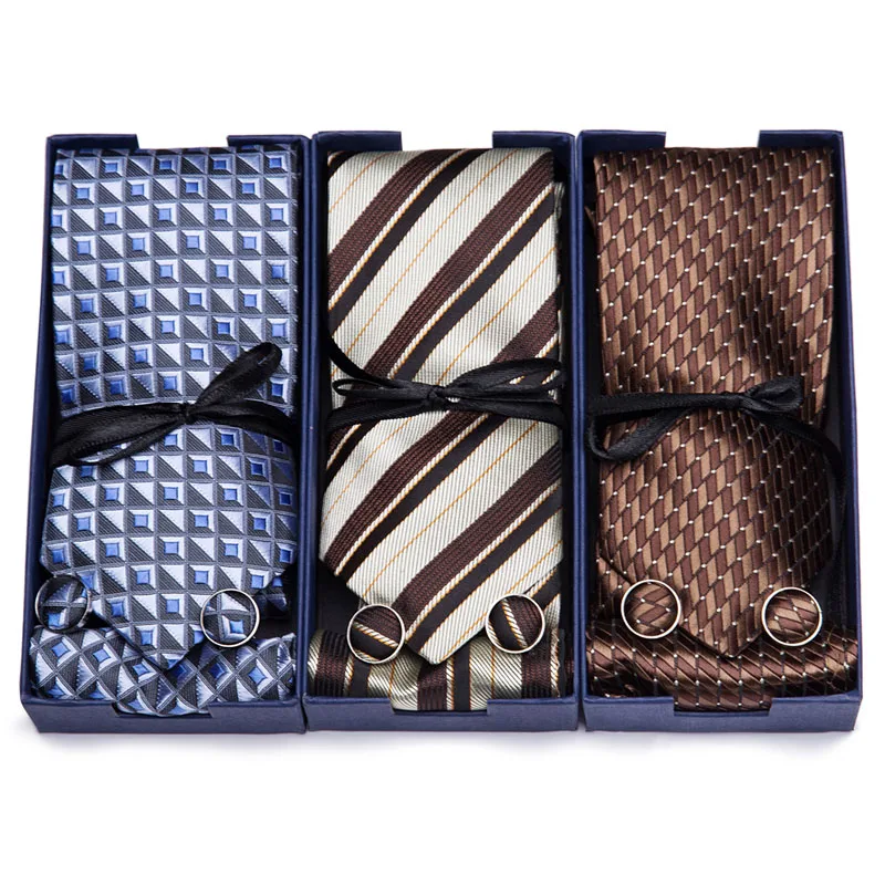 

Luxury Silk Paisley Ties Set Blue Black Grey Neck Wear Tie Handkerchief Cufflinks Set Fashion Male Gravatas for Men Ties
