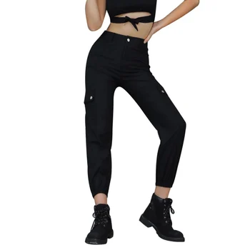 

Women Cargo Pants Ladies High Waist Pockets Button Fly Loose Plus Size Beam Pants Multi Color