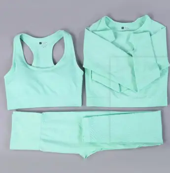 

New Women Seamless Yoga Set Fitness Sports Suits GYM Yoga Long Sleeve Shirts High Waist Running Leggings Workout Clothing