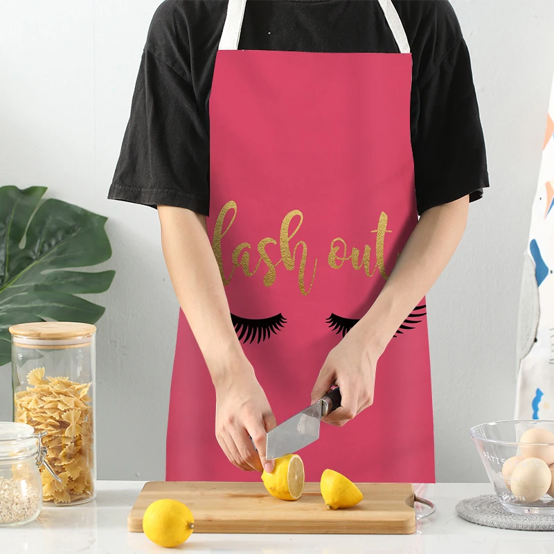 FYMX Cute Eyelashes Aprons For Woman Letter Print Cooking Apron For Family Home Cleaning Tools