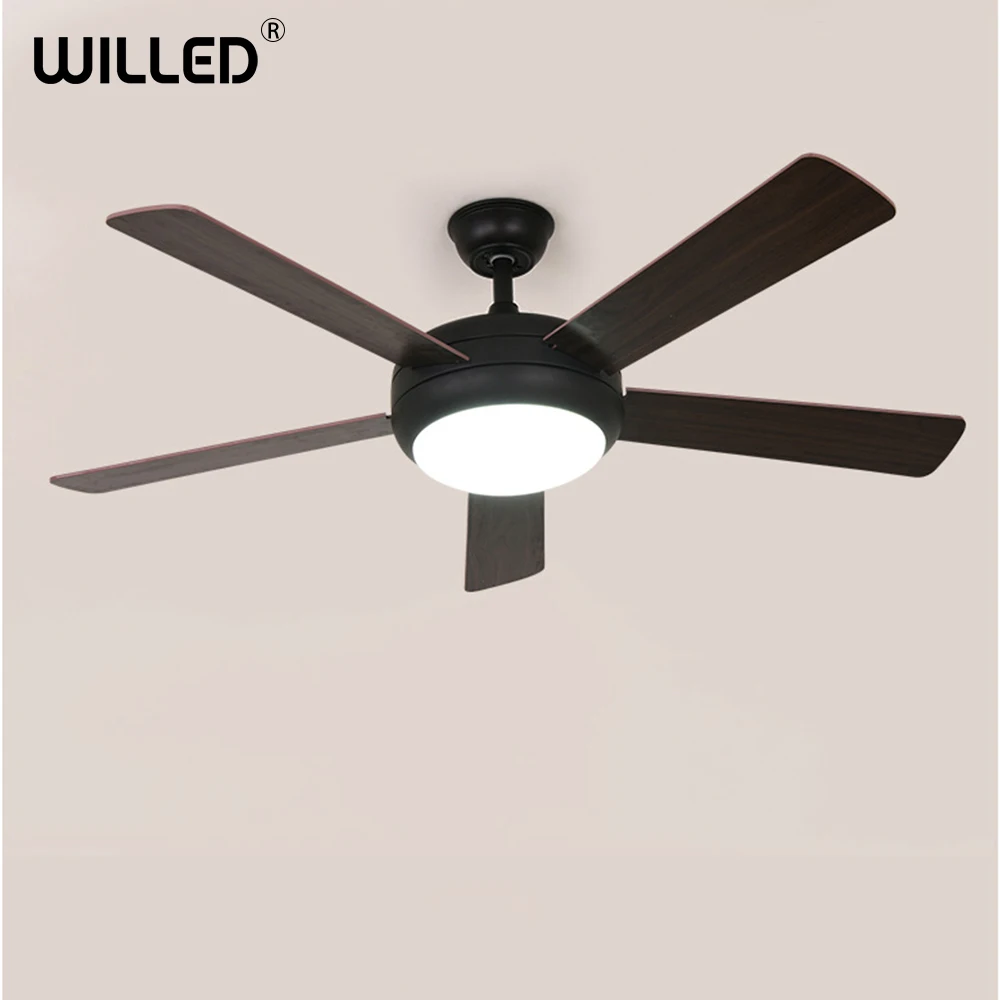 

220V Wooden LED Ceiling Fans for Children Living Room Bedroom with Remote Controller Cooling Fan Light 52 Inch Lamp