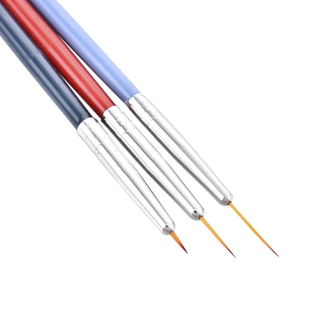 3Pcs Acrylic French Stripe Nail Art Liner Brush Set 3D Tips Manicure Ultra-thin Line Drawing Pen UV Gel Brushes Painting Tools