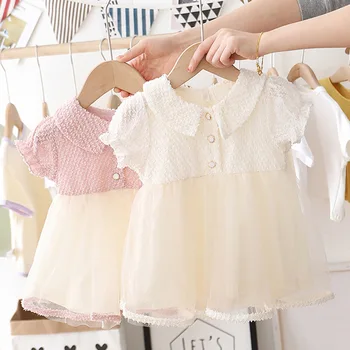 

Summer Baby Girls Sweet Short-Sleeve cute Dress Children's Clothing Children's Mesh Princess Lapel Dress kids baby girl cloths