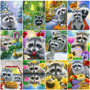 

HUACAN 5D Diy Diamond Painting Cross Stitch Raccoon Sloth Home Decor Full Square Mosaic Animal Embroidery Diamond Art