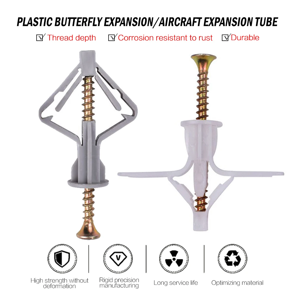 100pcs Plaster Drywall Anchors Metal Drywall Screw Dowel Expansion